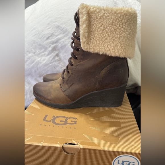 UGG | Brown Zea Ankle Lace Up Wedge Boots - Picture 9 of 11